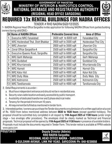 National Database & Registration Authority Sargodha Tender Notice